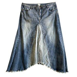 Wash Lab Womens  Size 34 Denim Maxi Skirt With Frayed Hem & Contrast Panels